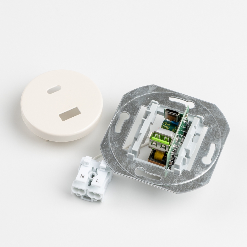 Kliklap - Tomada USB retro A+C com moldura bege