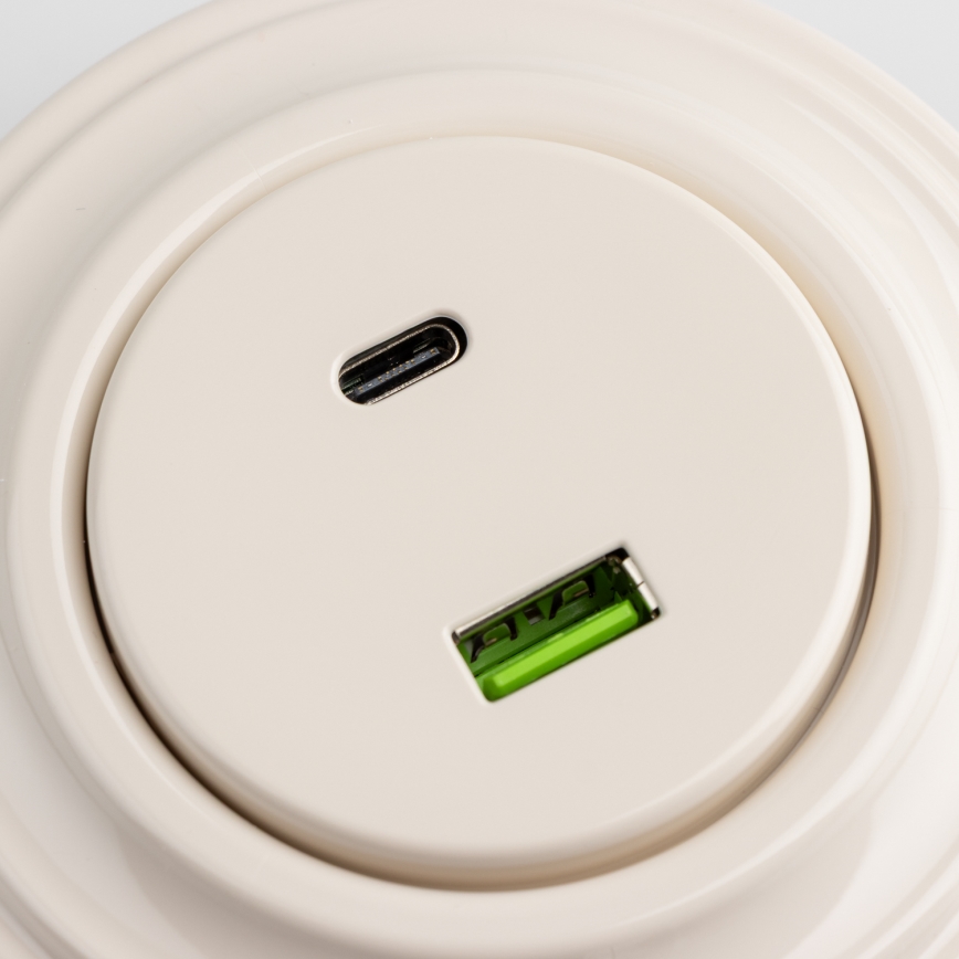 Kliklap - Tomada USB retro A+C com moldura bege