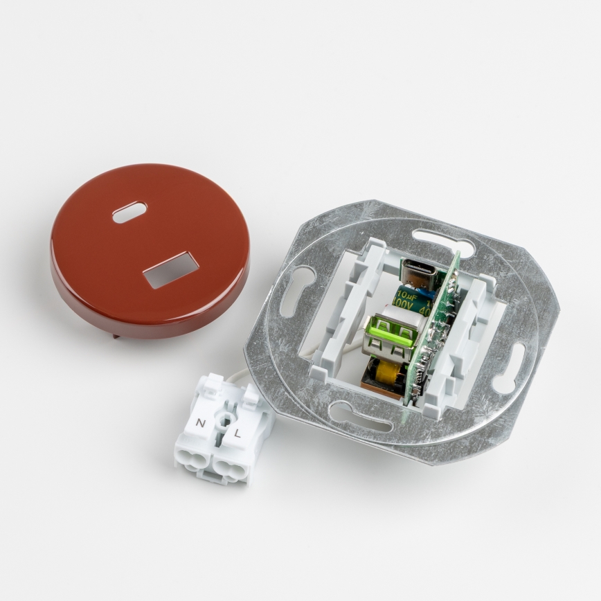 Kliklap - Tomada USB Retro A+C com moldura castanha