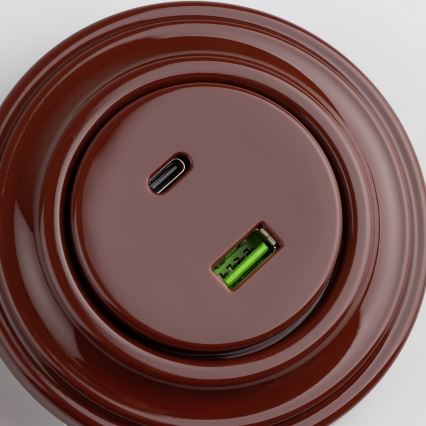 Kliklap - Tomada USB Retro A+C com moldura castanha