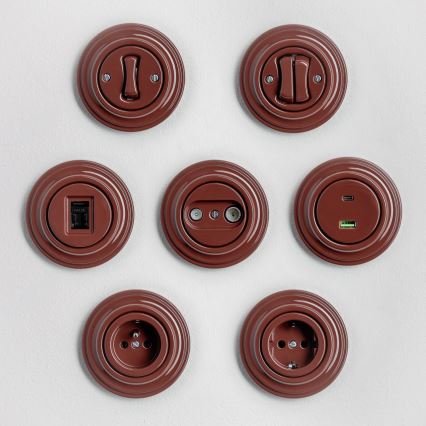 Kliklap - Tomada USB Retro A+C com moldura castanha