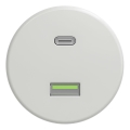 Kliklap - Tomada USB retro A+C sem moldura, em cerâmica branca