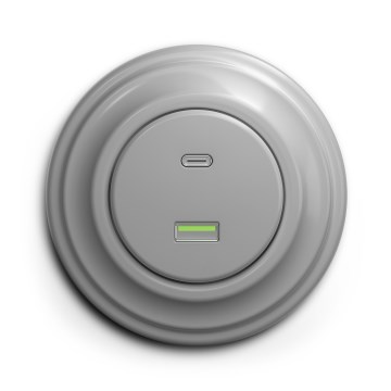 Kliklap - Tomada USB retro com portas A e C e moldura cinzenta