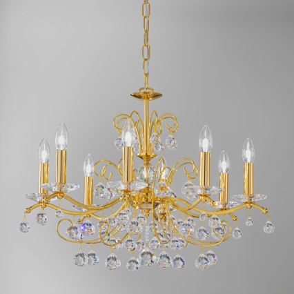 Kolarz 3234.88.3.KoT - Lustre de cristal CARMEN suspenso por corrente, 8xE14/60W/230V, acabamento em ouro 24K