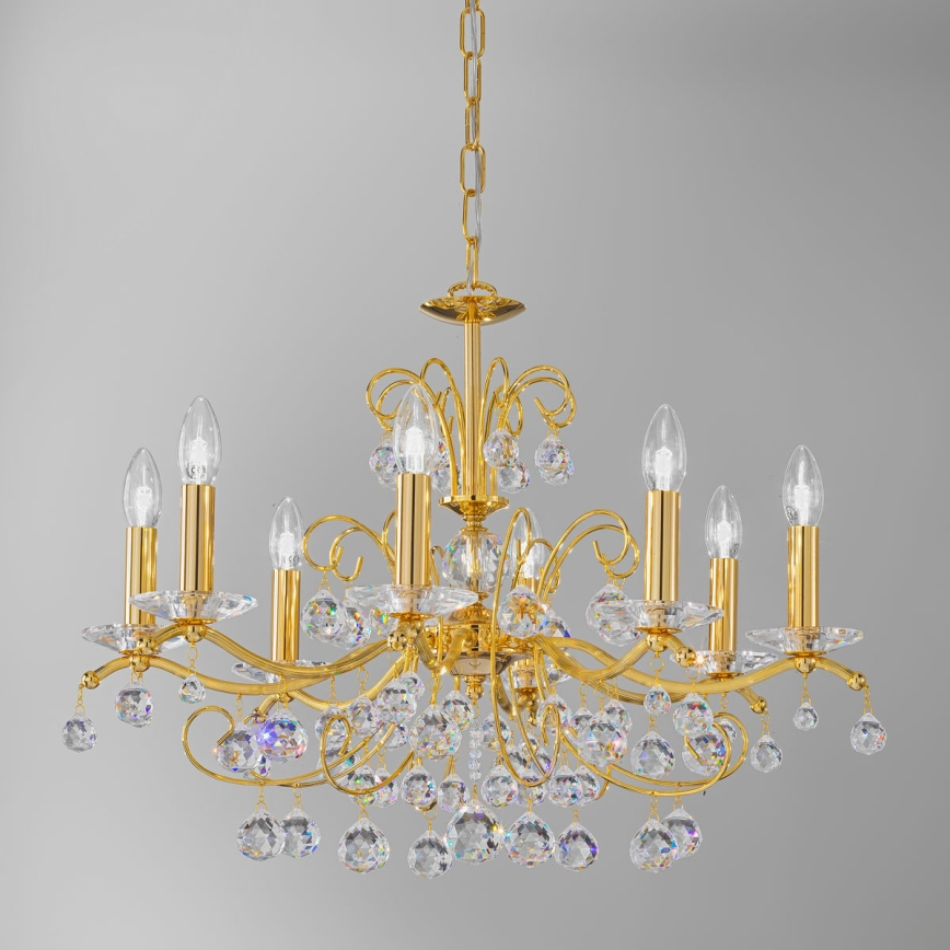 Kolarz 3234.88.3.KoT - Lustre de cristal CARMEN suspenso por corrente, 8xE14/60W/230V, acabamento em ouro 24K