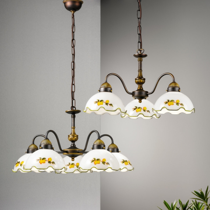 Kolarz 731.83.116 - Lustre suspenso por corrente NONNA 3xE27/75W/230V com decoração de limões