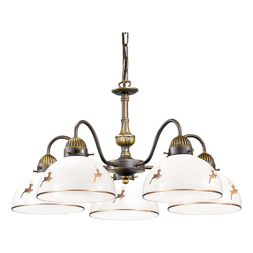 Kolarz 731.85.150 - Lustre com corrente NONNA 5xE27/75W/230V acabamento ouro rosé com motivo de veado
