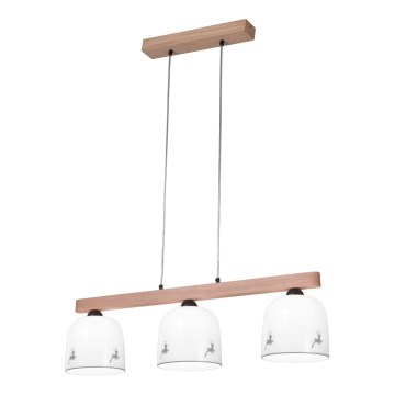 Kolarz A1352.83.Gr.100 - Candelabro suspenso NONNA 3xE27/60W/230V veado carvalho/branco/cinzento