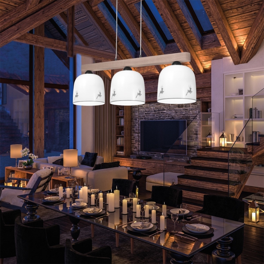 Kolarz A1352.83.Gr.100 - Candelabro suspenso NONNA 3xE27/60W/230V veado carvalho/branco/cinzento