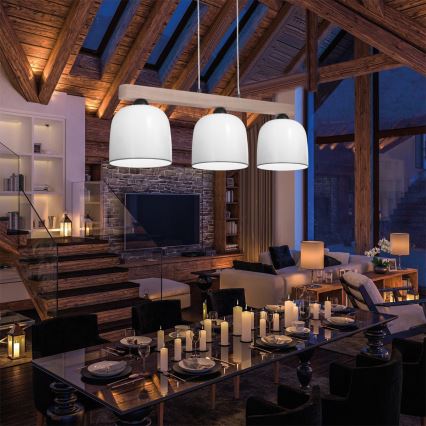 Kolarz A1352.83.Gr - Candelabro suspenso NONNA 3xE27/60W/230V carvalho/branco/cinzento