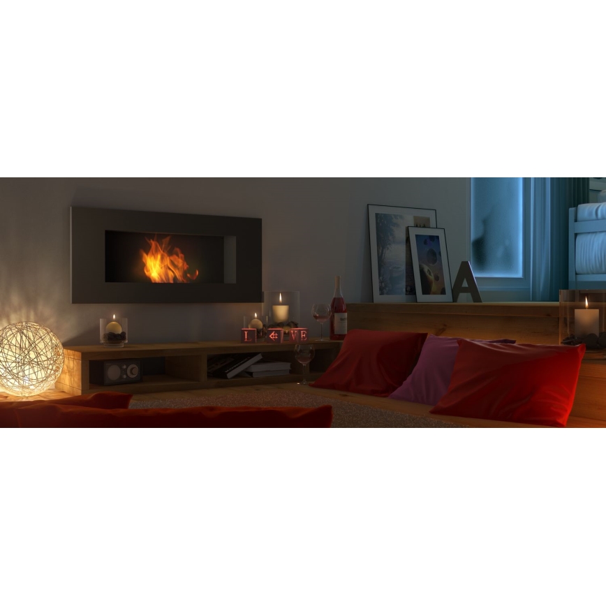 Kratki - Lareira embutida BIO 40x90 cm 2kW preta