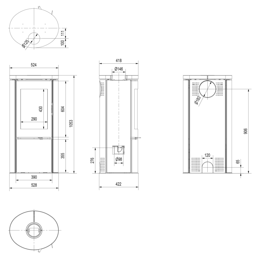 Kratki - Lareira de aço 8kW 150mm