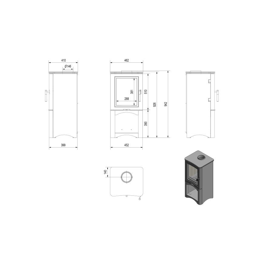 Kratki - Lareira de aço 7kW 150mm