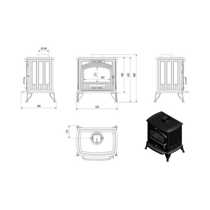 Kratki - Lareira a lenha de ferro fundido 8kW 150mm