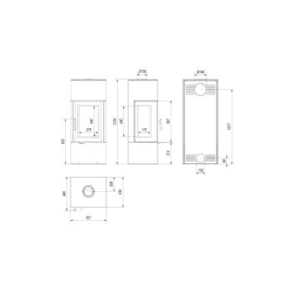 Kratki - Lareira a lenha em aço 8kW 150mm