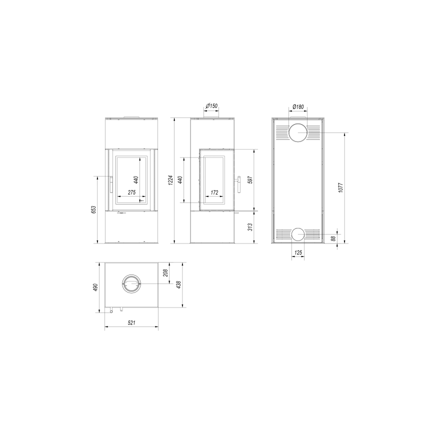 Kratki - Lareira a lenha em aço 8kW 150mm
