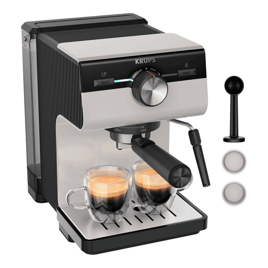 Krups - Máquina de café com manivela para duas chávenas AUTHENTIC 1450W/230V cinzento
