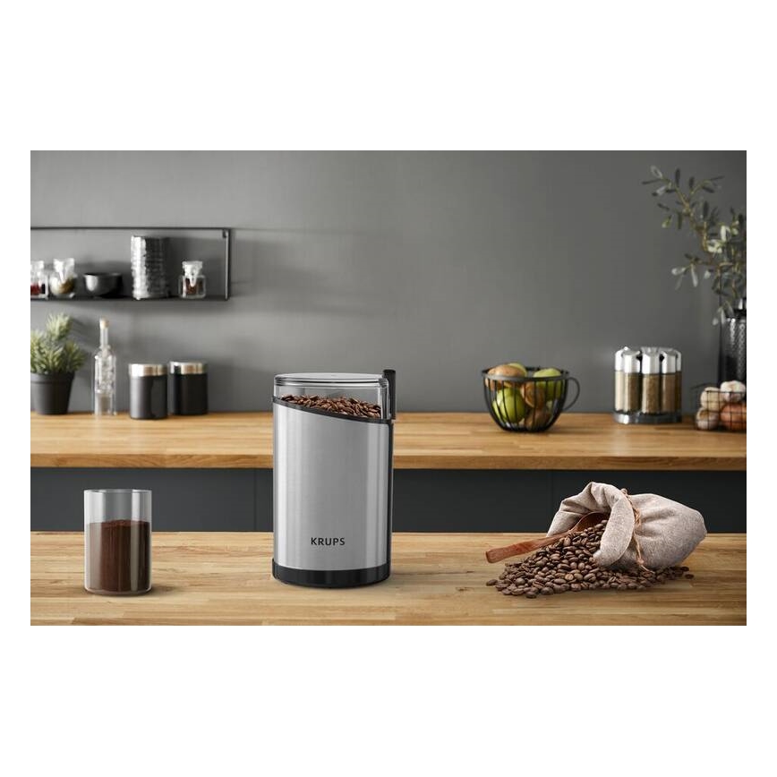 Krups - Triturador elétrico de café em grão 85g FAST-TOUCH 200W/230V cromado mate