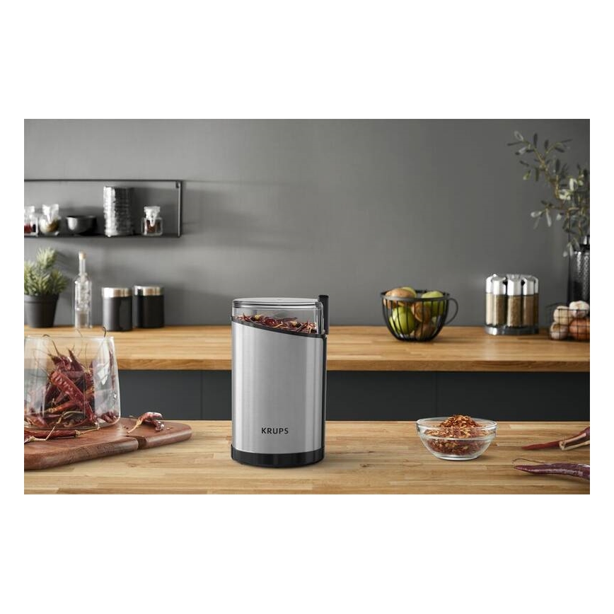Krups - Triturador elétrico de café em grão 85g FAST-TOUCH 200W/230V cromado mate
