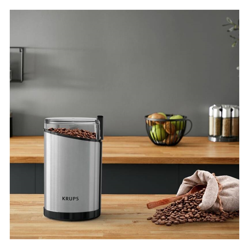 Krups - Triturador elétrico de café em grão 85g FAST-TOUCH 200W/230V cromado mate