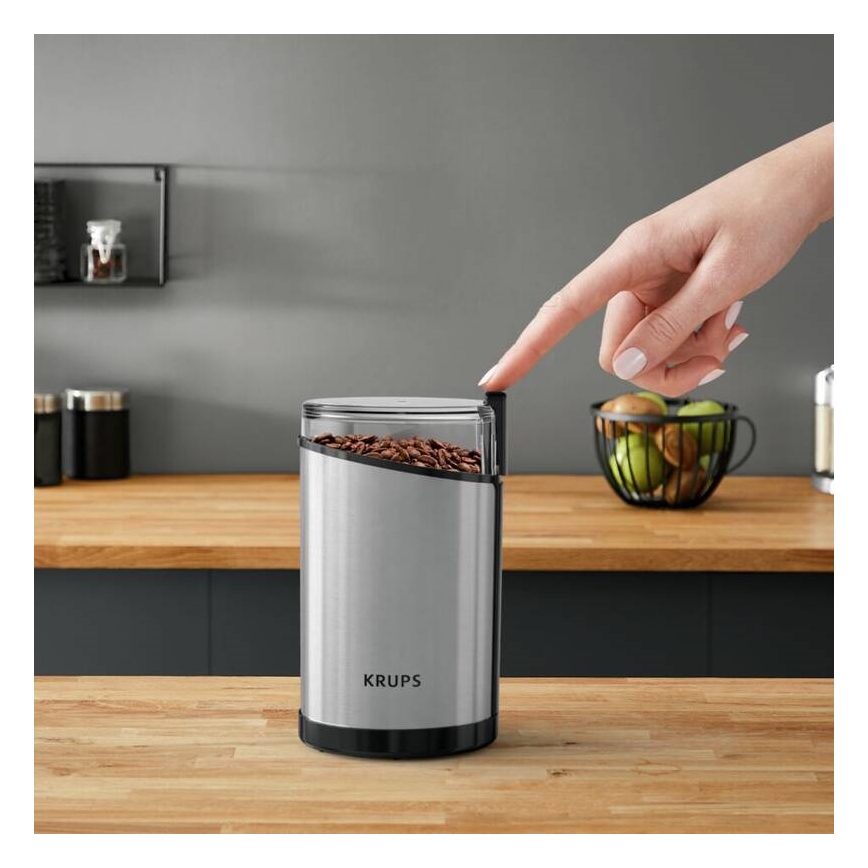 Krups - Triturador elétrico de café em grão 85g FAST-TOUCH 200W/230V cromado mate