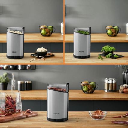 Krups - Triturador elétrico de café em grão 85g FAST-TOUCH 200W/230V cromado mate