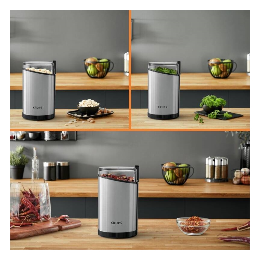 Krups - Triturador elétrico de café em grão 85g FAST-TOUCH 200W/230V cromado mate