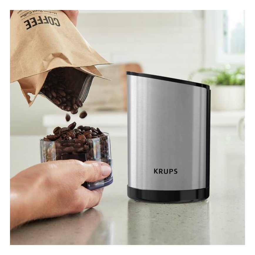 Krups - Triturador elétrico de café em grão 85g FAST-TOUCH 200W/230V cromado mate
