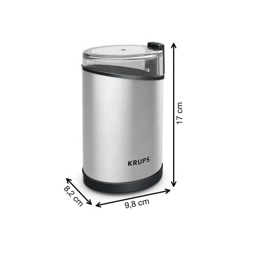 Krups - Triturador elétrico de café em grão 85g FAST-TOUCH 200W/230V cromado mate