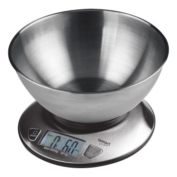 Lamart - Balança de cozinha digital com visor LCD e tigela, 2xAAA, inox