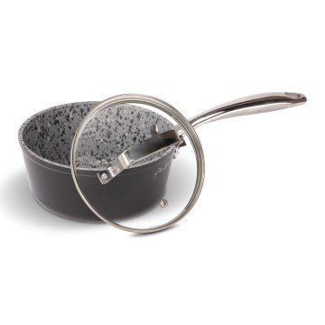 Lamart - Panela pequena com revestimento tipo granito e tampa, 16 cm, preto/cinza/inox