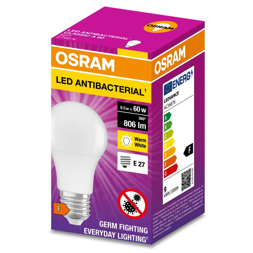 Lâmpada antibacteriana LED A60 E27/8,5W/230V 2700K - Osram