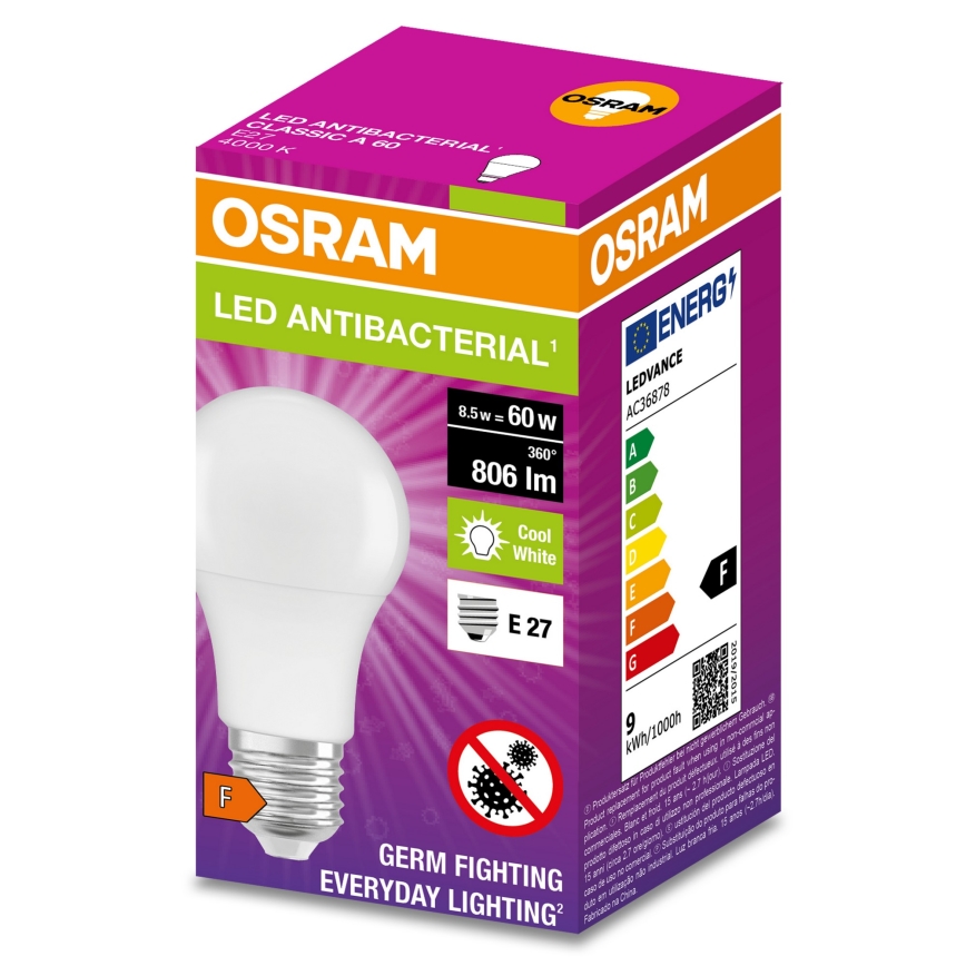 Lâmpada antibacteriana LED A60 E27/8,5W/230V 4000K - Osram