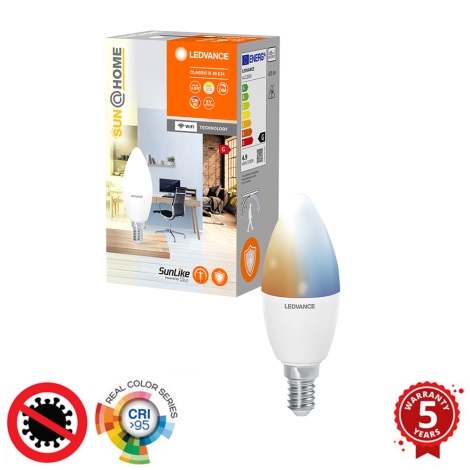 Lâmpada antibacteriana LED com regulação B40 E14/4,9W/230V Wi-Fi - Ledvance
