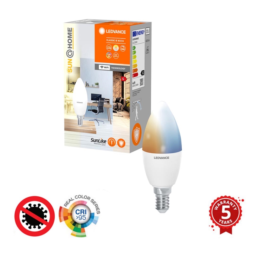 Lâmpada antibacteriana LED com regulação B40 E14/4,9W/230V Wi-Fi - Ledvance