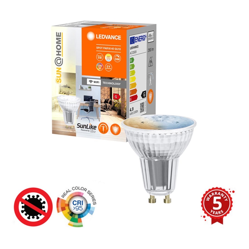 Lâmpada antibacteriana LED com regulação PAR16 GU10/4,9W/230V Wi-Fi - Ledvance