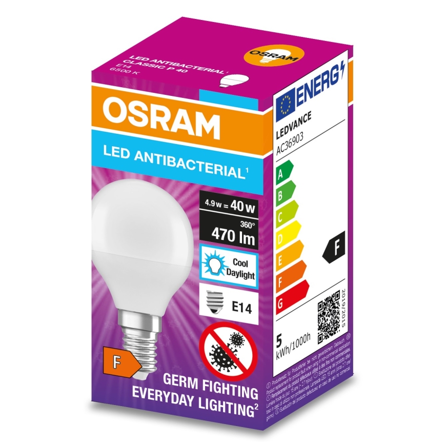 Lâmpada antibacteriana LED P40 E14/4,9W/230V 6500K - Osram