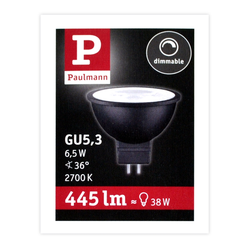 Lâmpada de holofote LED com regulação GU5,3/6,5W/12V 2700K - Paulmann 28757