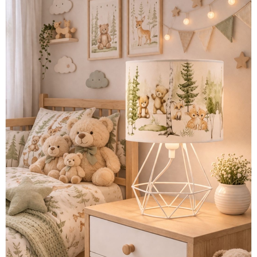 Lâmpada de mesa infantil KIDS ROOM 1xE27/60W/230V Ø 18 cm com motivos de animais