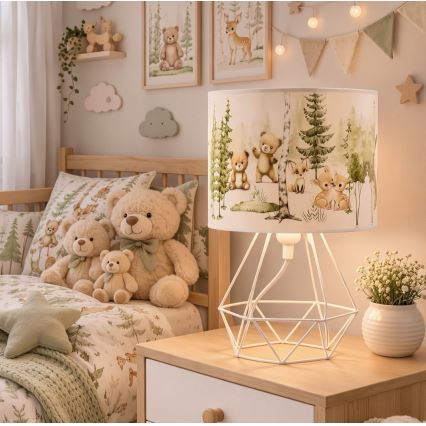 Lâmpada de mesa infantil KIDS ROOM 1xE27/60W/230V Ø 18 cm com motivos de animais
