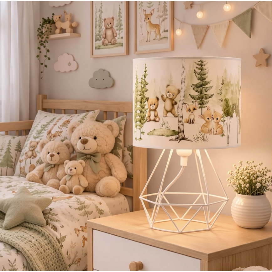 Lâmpada de mesa infantil KIDS ROOM 1xE27/60W/230V Ø 18 cm com motivos de animais