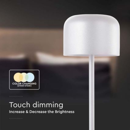 Lâmpada de mesa LED recarregável com dimmer tátil LED/1,5W/5V 2700-5700K IP54 2200 mAh branca