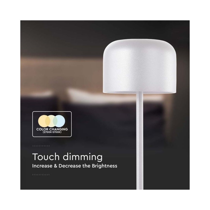 Lâmpada de mesa LED recarregável com dimmer tátil LED/1,5W/5V 2700-5700K IP54 2200 mAh branca