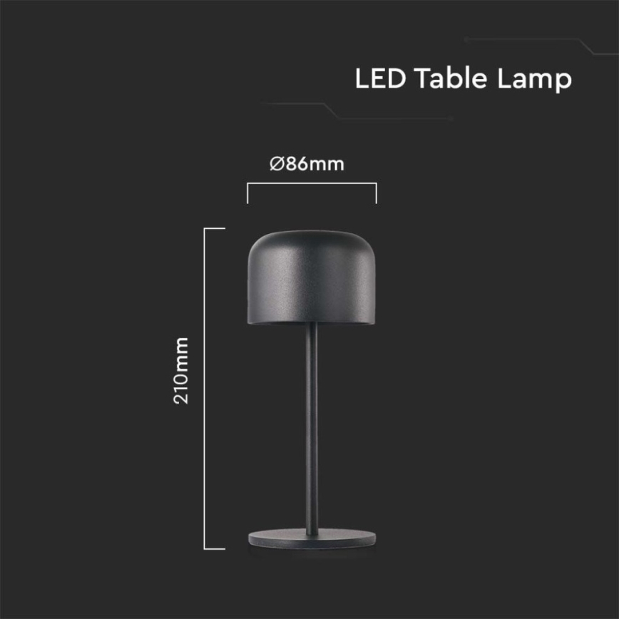 Lâmpada de mesa LED recarregável com dimmer tátil LED/1,5W/5V 2700-5700K IP54 2200 mAh preta