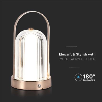 Lâmpada de mesa LED recarregável com dimmer tátil LED/1W/5V 3000-6000K 1800 mAh cobre