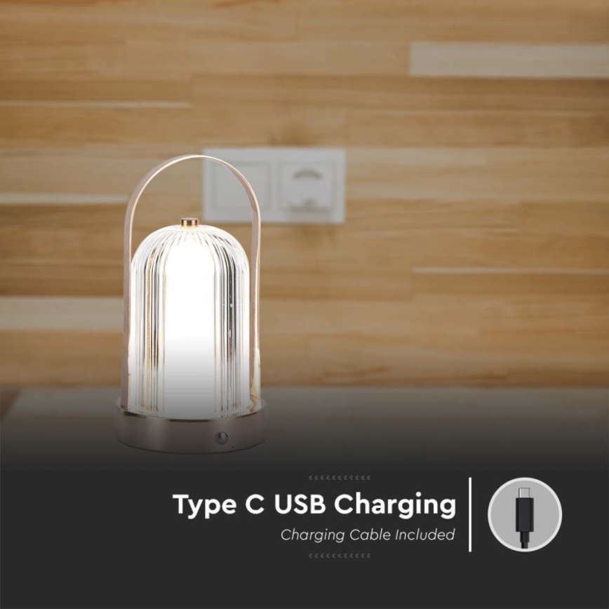 Lâmpada de mesa LED recarregável com dimmer tátil LED/1W/5V 3000-6000K 1800 mAh cobre