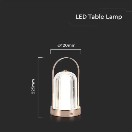 Lâmpada de mesa LED recarregável com dimmer tátil LED/1W/5V 3000-6000K 1800 mAh dourada