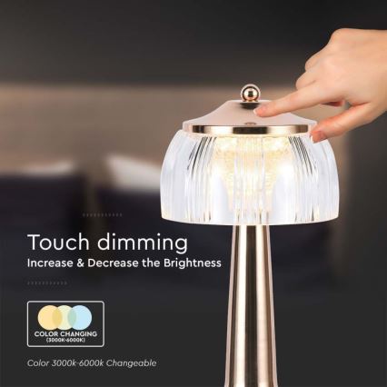 Lâmpada de mesa LED recarregável com dimmer tátil LED/1W/5V 3000-6000K 1800 mAh ouro rosé