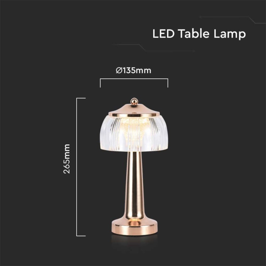 Lâmpada de mesa LED recarregável com dimmer tátil LED/1W/5V 3000-6000K 1800 mAh ouro rosé