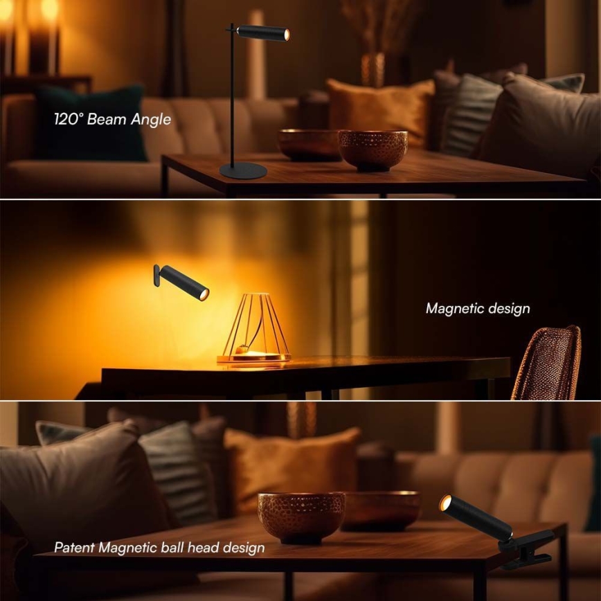 Lâmpada de mesa LED recarregável magnética dimmerizável 3 em 1 LED/3W/5V 4000K 1500 mAh preta